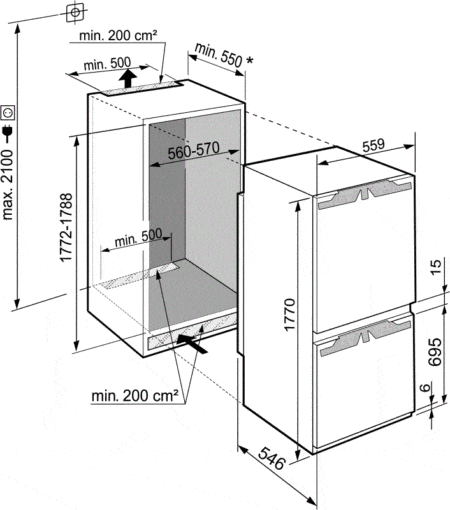 Liebherr ICNdi 5173 Peak NoFrost koel-vriescombinatie Ingebouwd 255 l D - Afbeelding 3