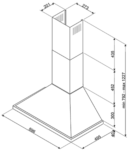 Smeg KPF9X afzuigkap Muurmontage Roestvrijstaal 781 m³/uur A+ - Afbeelding 3