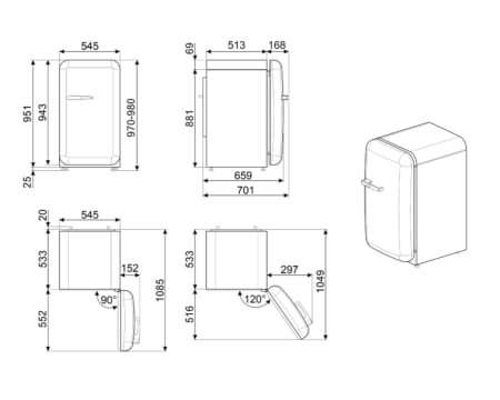 Smeg FAB10RWH5 combi-koelkast Vrijstaand 122 l E Wit - Afbeelding 3