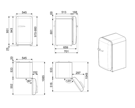 Smeg FAB10RPG5 combi-koelkast Vrijstaand 122 l E Groen - Afbeelding 3