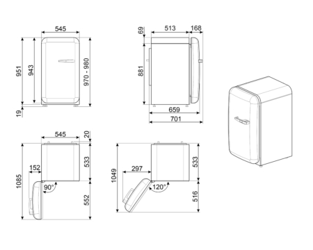 Smeg FAB10HLWH5 koelkast Vrijstaand 135 l E Wit - Afbeelding 3