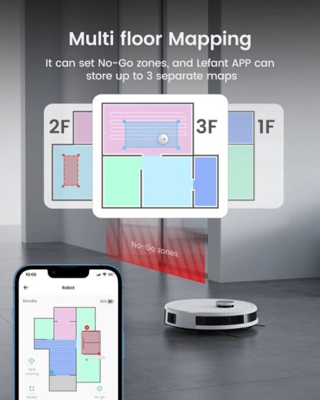 Lefant M1 Robotstofzuiger met DWEIL & LDS Navigatie - 4000Pa Zuigkracht - App/Alexa Bediening - Slimme Multi-Floor Mapping - 150 Min Runtime - Voor Tapijt en Harde Vloeren - Afbeelding 2