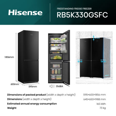 Hisense RB5K330GSFC koel-vriescombinatie Vrijstaand 330 l C Zwart, - Afbeelding 18