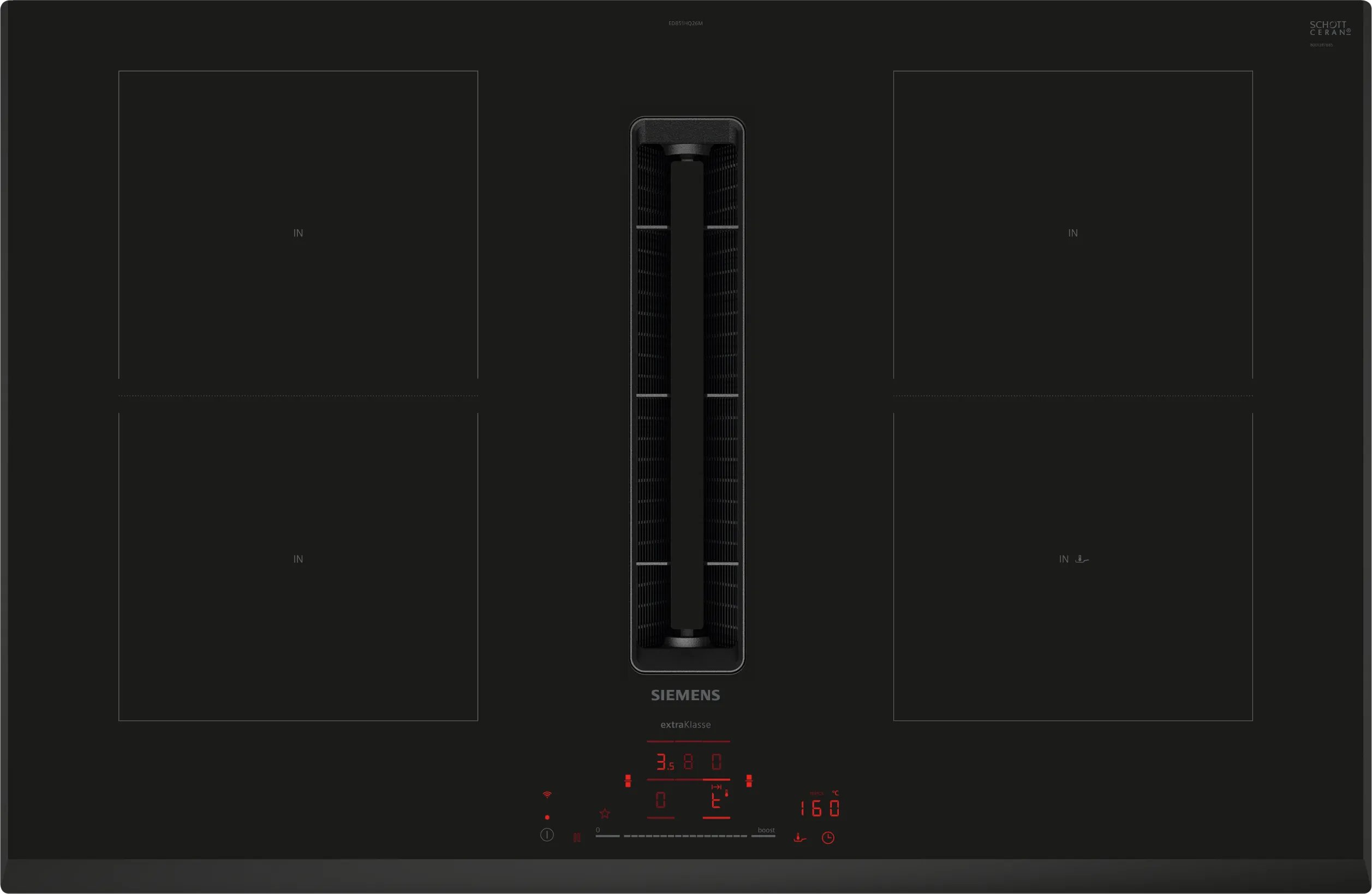 Siemens iQ500 ED851HQ26M kookplaat Zwart Ingebouwd 80 cm Inductiekookplaat zones 4 zone(s) Inbouw afzuigkap