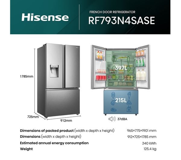 Hisense RF793N4SASE koel-vriescombinatie Vrijstaand 612 l E Roestvrijstaal DHZ2917 - Afbeelding 2