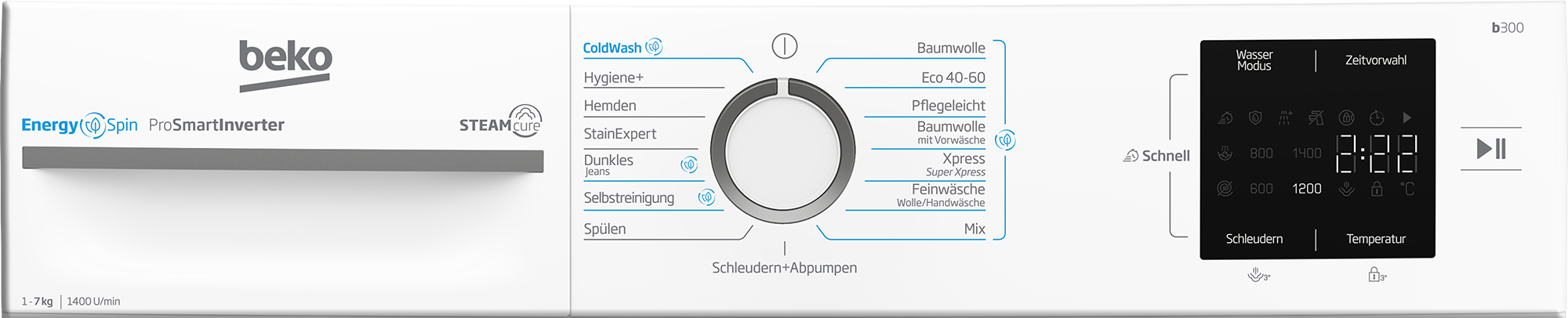 Beko b300 BM3WFU3741W wasmachine Voorbelading 7 kg 1400 RPM Wit DHZ3568 - Afbeelding 8