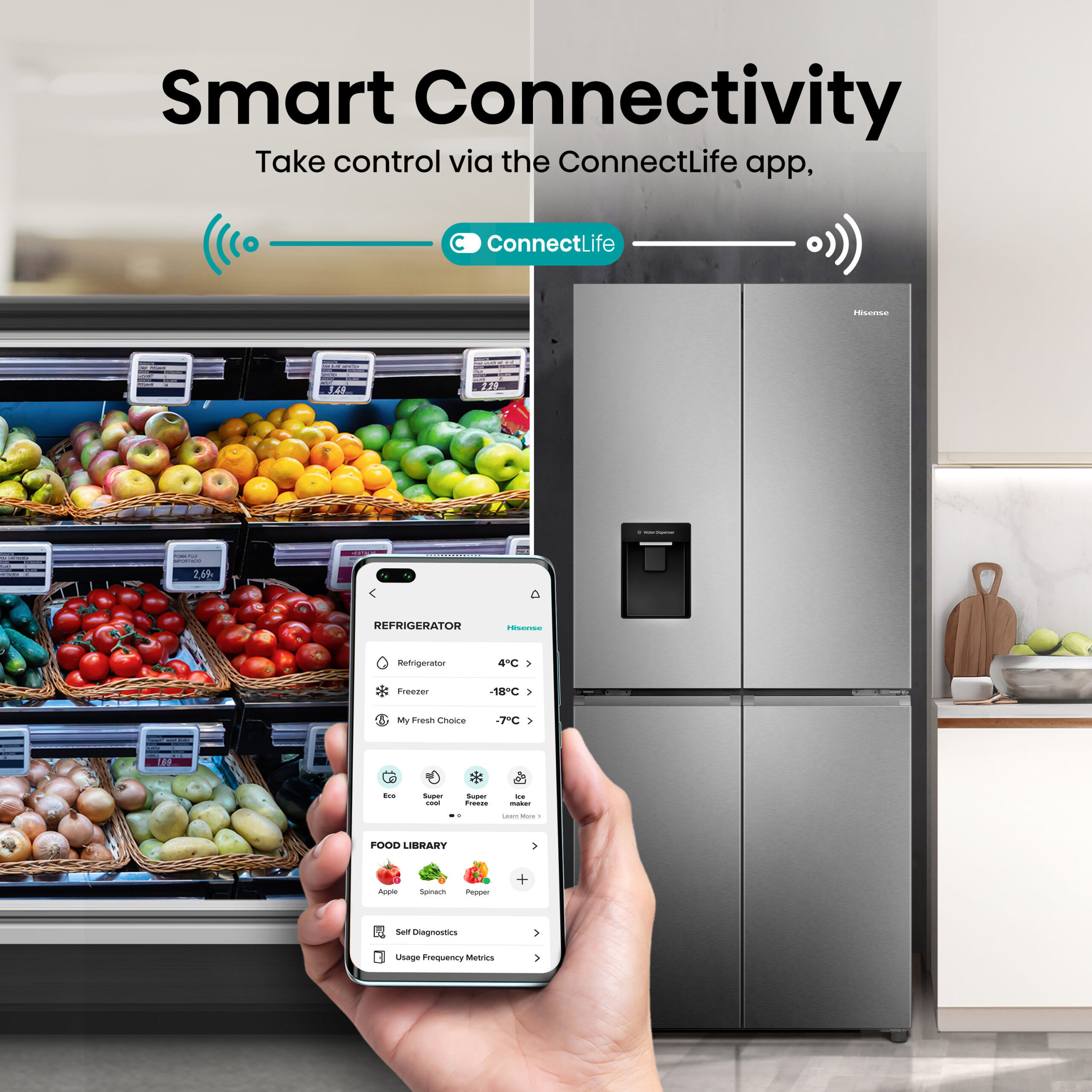 Hisense RQ5P470SMIE koel-vriescombinatie Vrijstaand 482 l Zilver, Roestvrijstaal doosschade DHZ4703 - Afbeelding 9