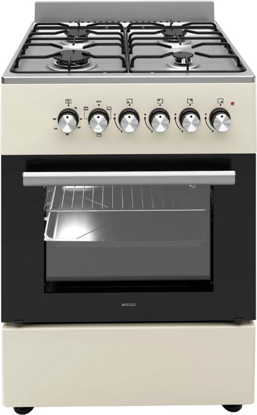 Wiggo WO-E603R(CX) Vrijstaand Gasfornuis – Creme Rvs Showroommodel EWO92SR