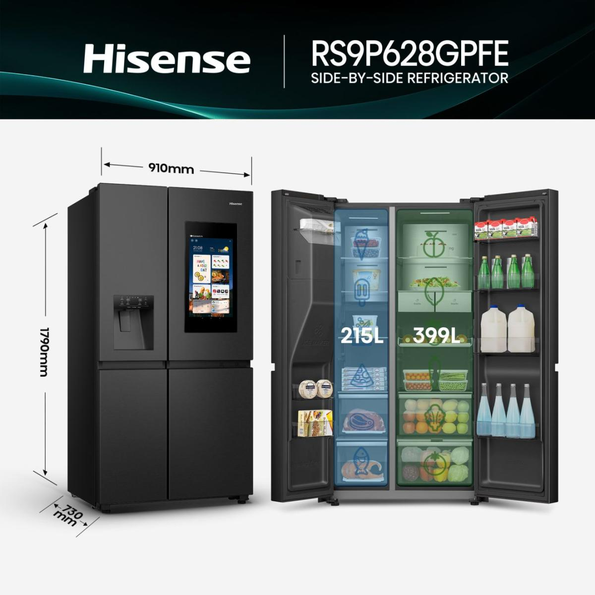 Hisense RS9P628GPFE amerikaanse koelkast Vrijstaand 614 l Zwart - Afbeelding 3