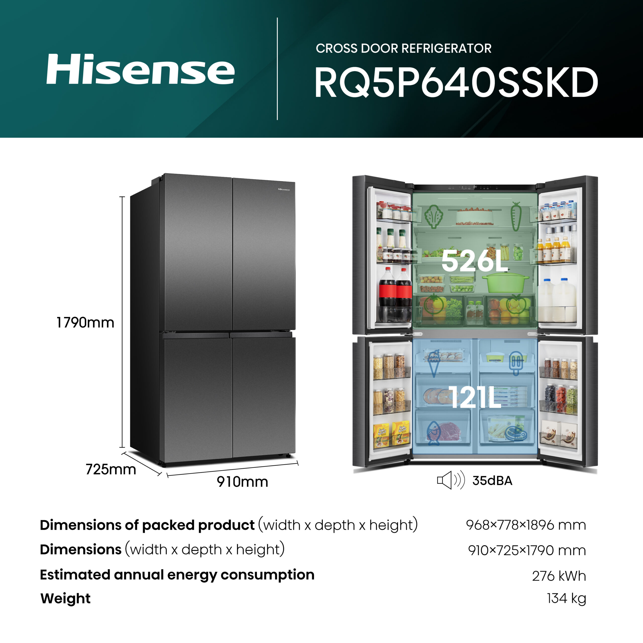Hisense RQ5P640SSKD amerikaanse koelkast Vrijstaand 647 l Zwart, Roestvrijstaal doosschade DHZ4705 - Afbeelding 16