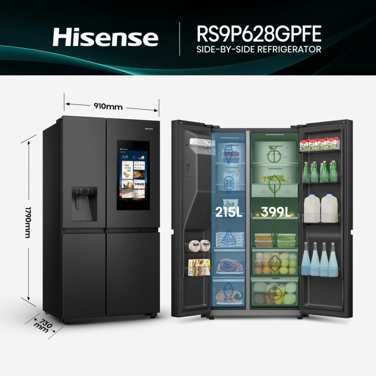Hisense RS9P628GPFE amerikaanse koelkast Vrijstaand 614 l Zwart Verpakkingsschade DHZ4789 - Afbeelding 3