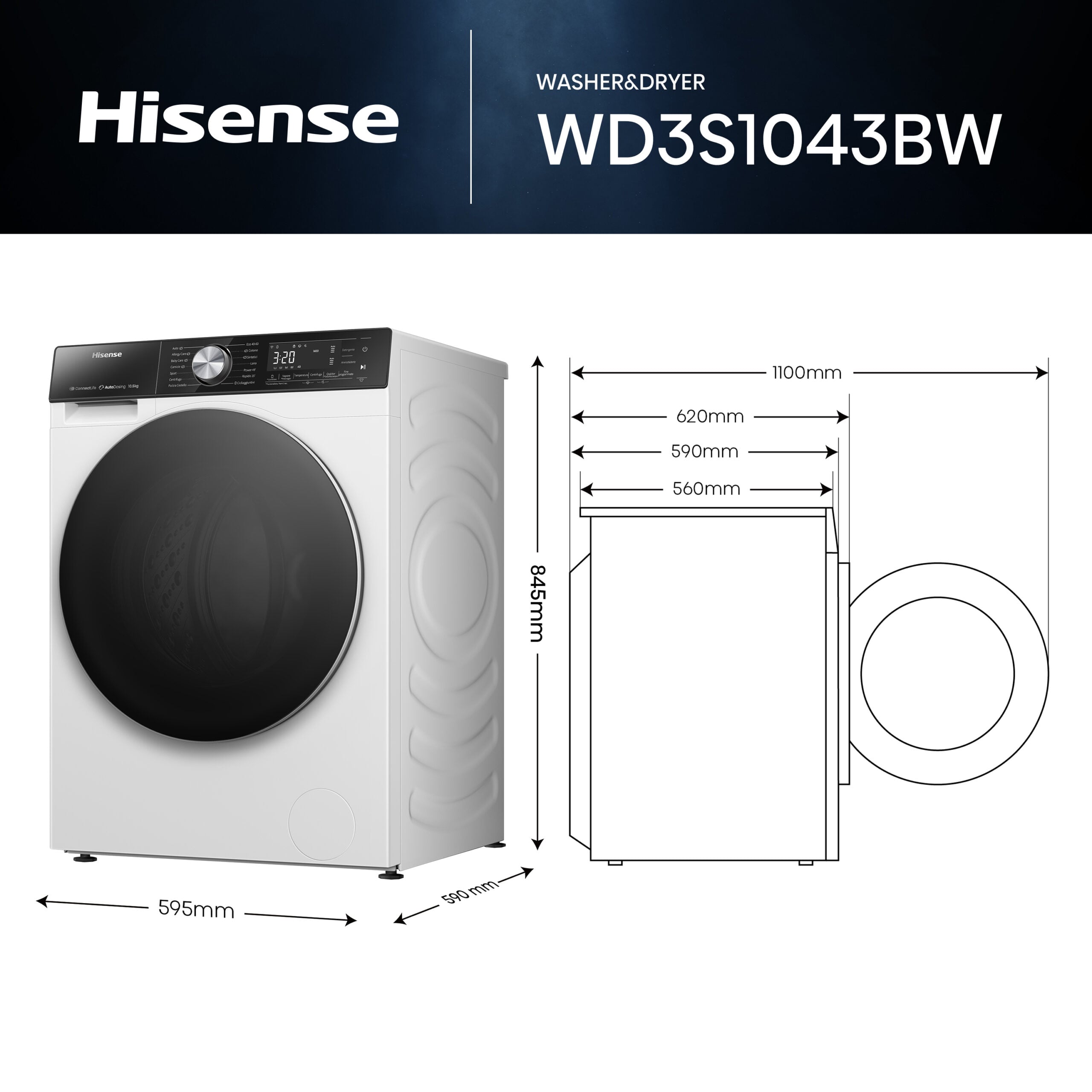 Hisense WF5S1045BW wasmachine Voorlader 10,5 kg 1400 RPM Wit DHZ5239 - Afbeelding 16