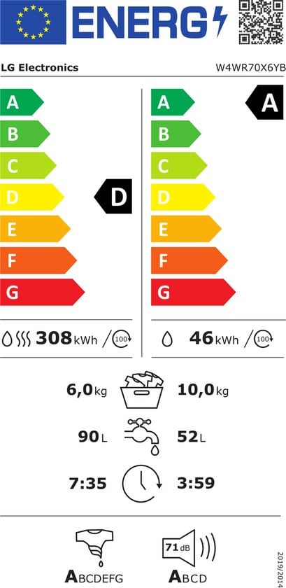 LG W4WR70X6YB - WAS-DROOGCOMBINATIE 10/6 KG - Zwart - Afbeelding 3
