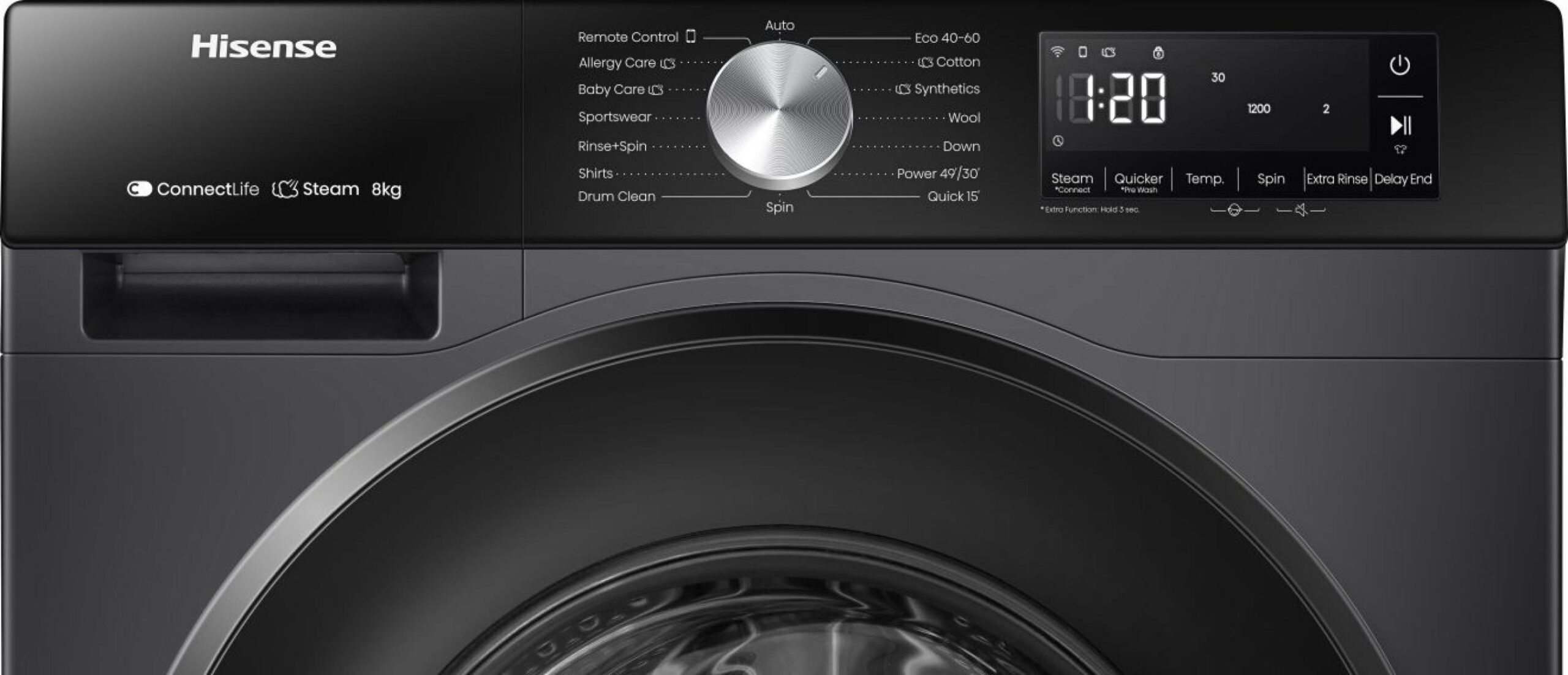 Hisense WF3S8043BB3 wasmachine Voorlader 8 kg 1400 RPM Zwart DHZ5370 - Afbeelding 6