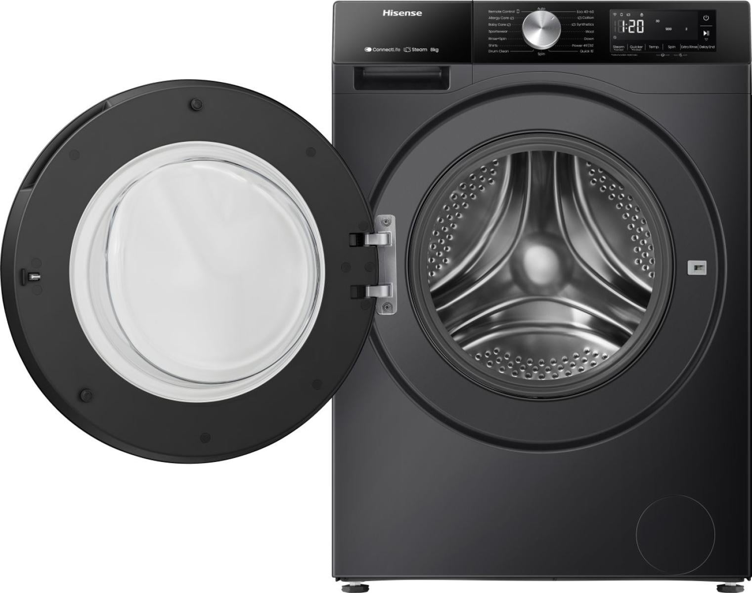 Hisense WF3S8043BB3 wasmachine Voorlader 8 kg 1400 RPM Zwart DHZ5370 - Afbeelding 3