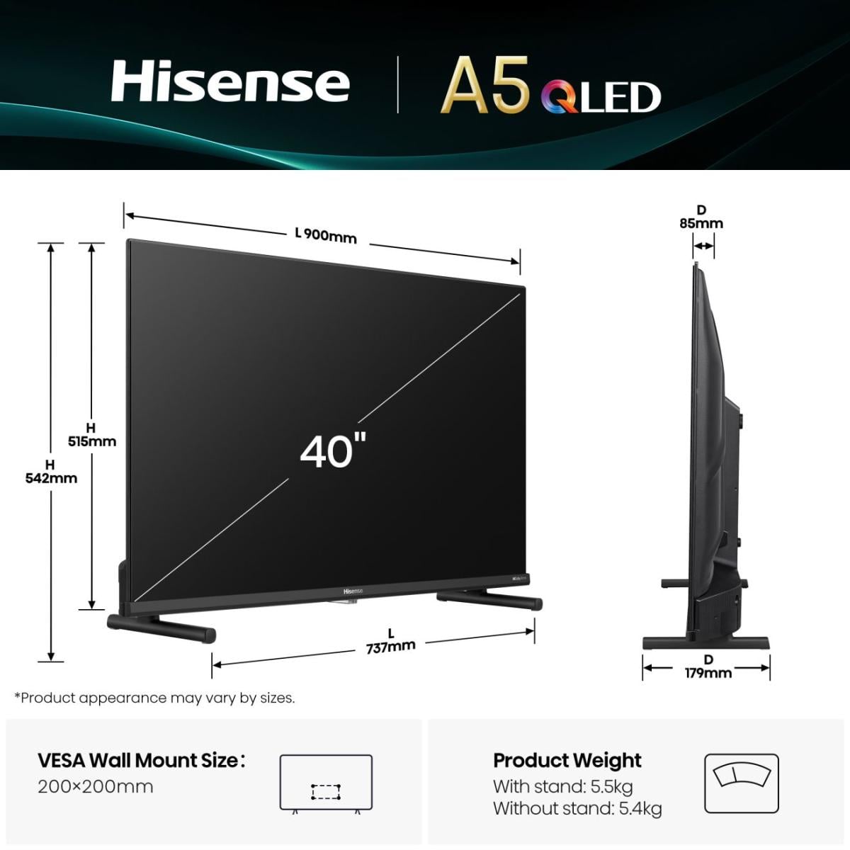 Hisense 40A5Q 101,6 cm (40") Full HD Smart TV Wifi Zwart - EWO4930 - Afbeelding 2