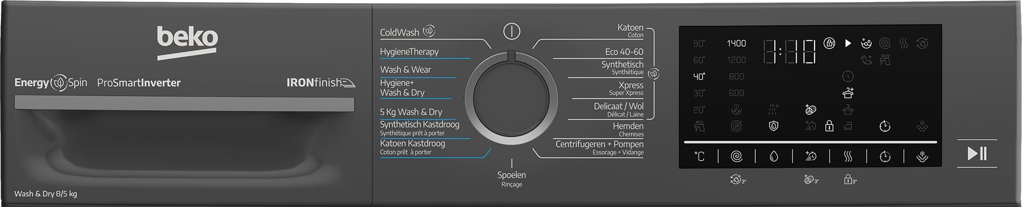 Beko BM5DFT4841A Was-droogcombinatie Vrijstaand Voorlader Antraciet DHZBEKO207 - Afbeelding 4